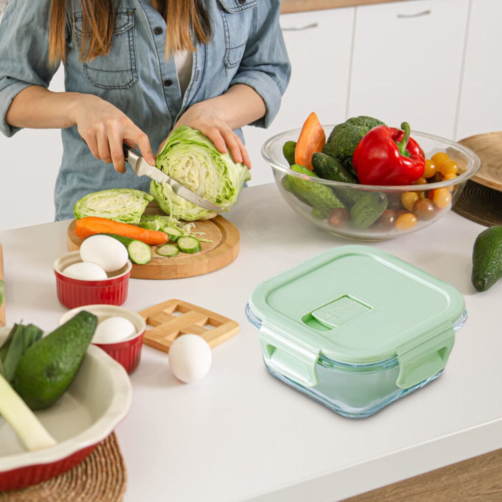 Square Glass Food Storage Container 800ml - Stackable Leakproof