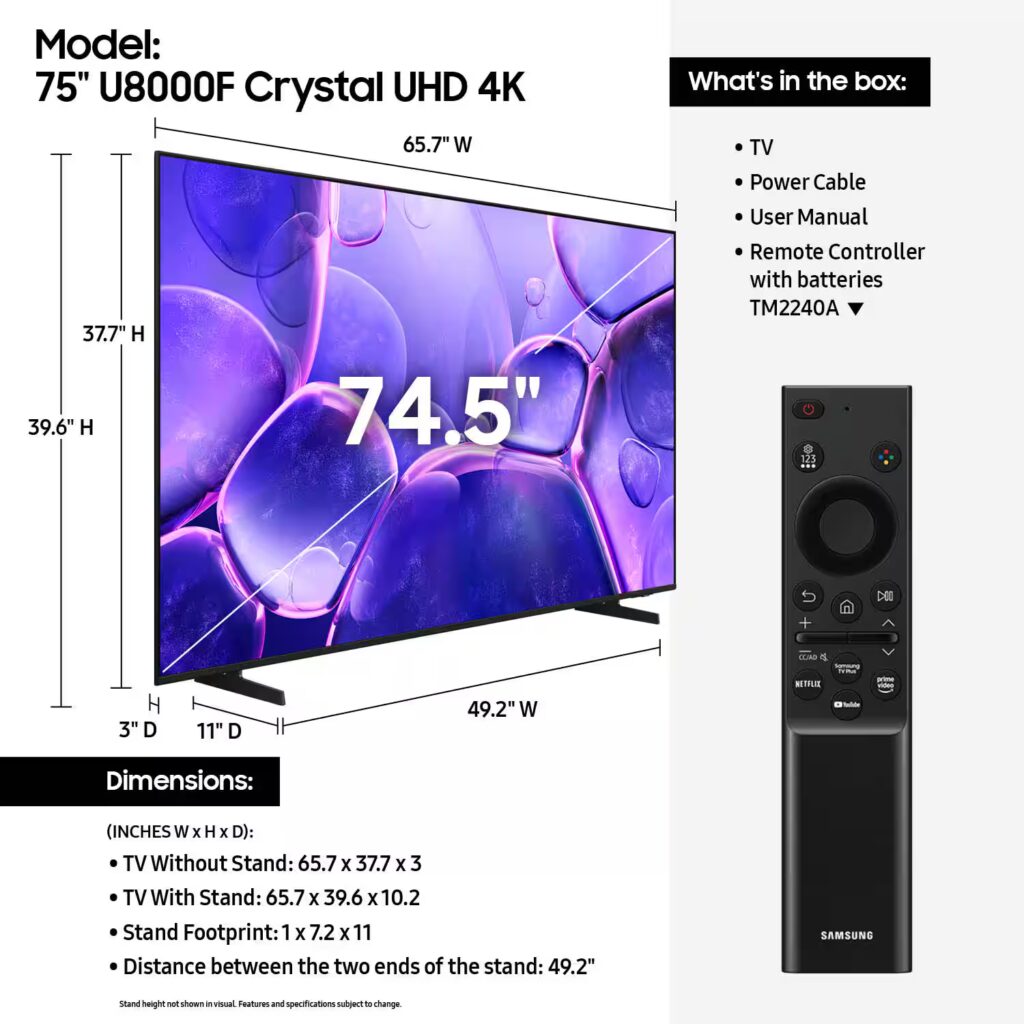 Samsung 75" Crystal UHD Smart TV - 4K, Tizen, Motion Xcelerator - Image 5