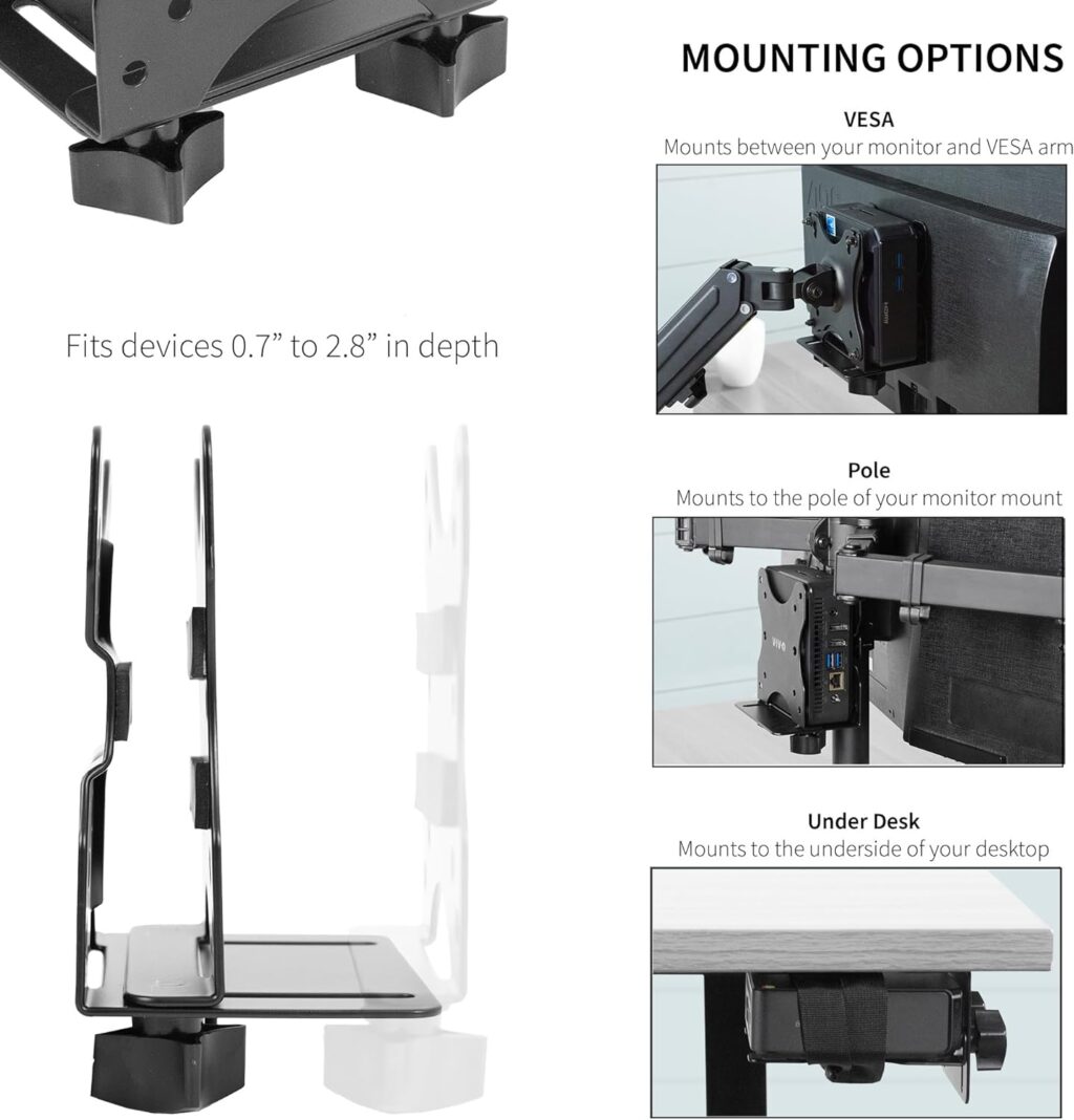 VIVO Adjustable Under Desk Mini PC Mount Bracket - Black - Image 2