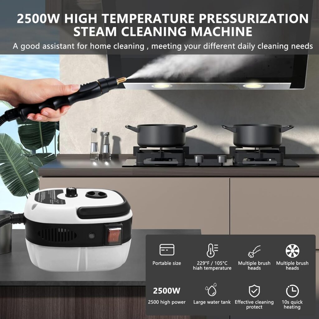 Two Oases 2500W Handheld Steam Cleaner - 3 Brush Heads, Portable - Image 2